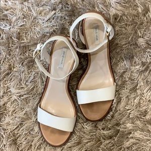 Cole Haan white/tan, snake print block heel sandal